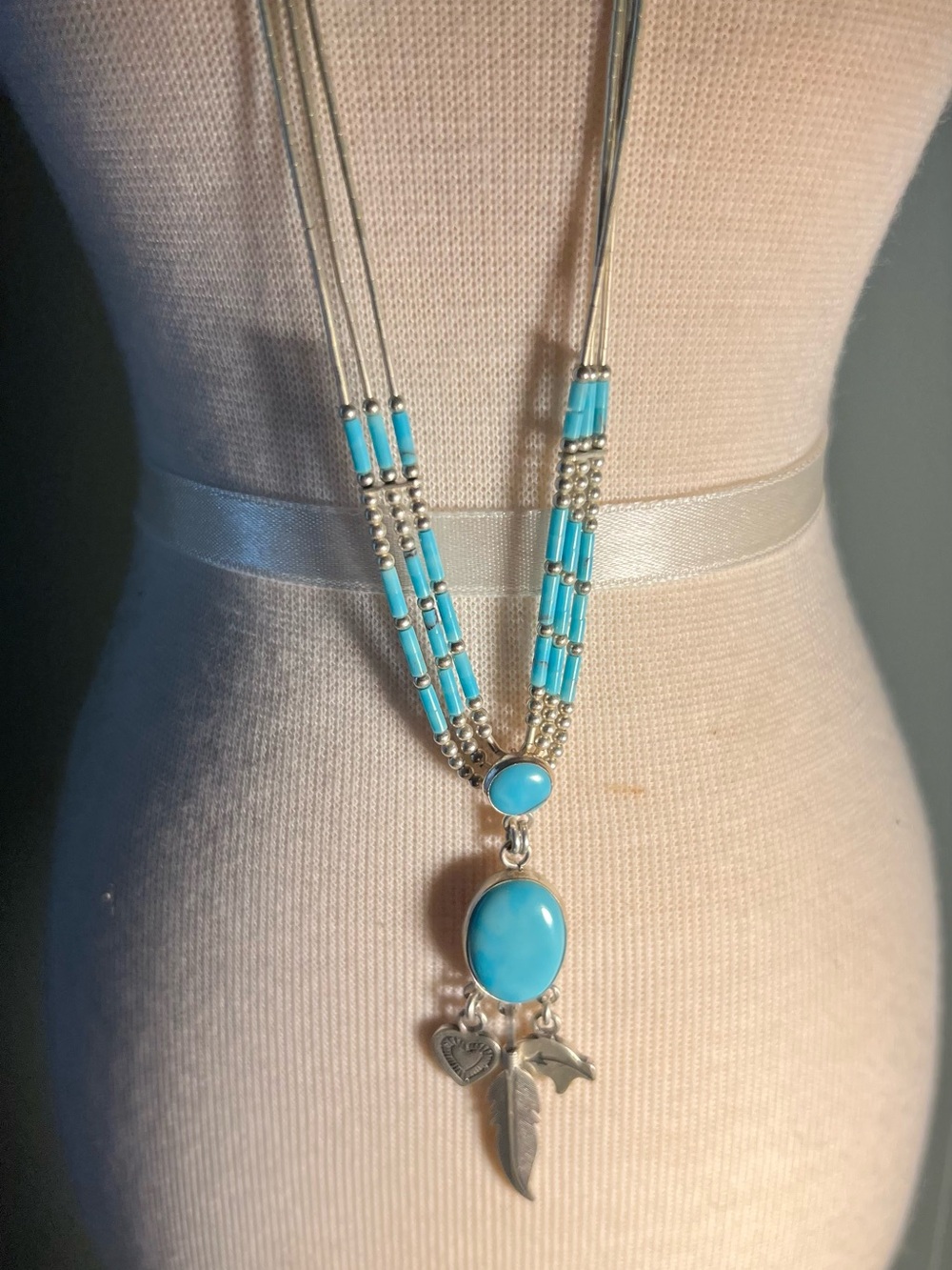 Turquoise Sterling Silver Multi-Strand Pendant Necklace - Turquoise